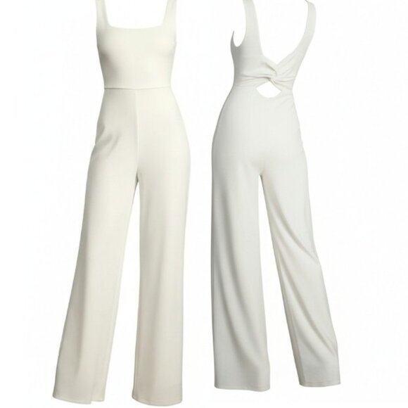 Lulus Positive Twist White Sleeveless Twist-Back Wide-Leg Jumpsuit Small NWOT - Picture 5 of 9